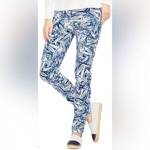 J. McLaughlin Indigo Blue Leaf Print Stretchy Slim Leg Jeans 8